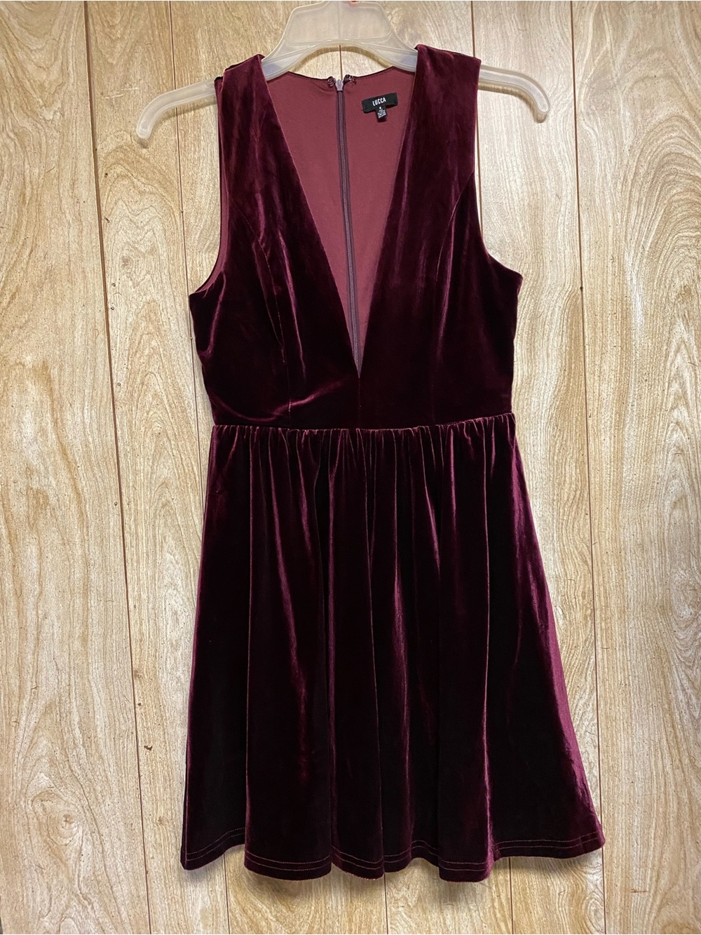 Sleeveless Burgundy Velvet V-Neck Party Dress